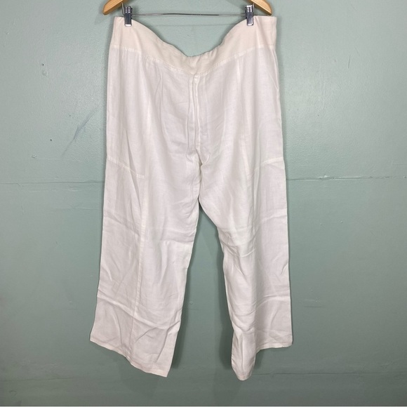 Eileen Fisher White Linen Pants Sz XL Pull On‎ Wide Leg Stretch Waist - Picture 5 of 7